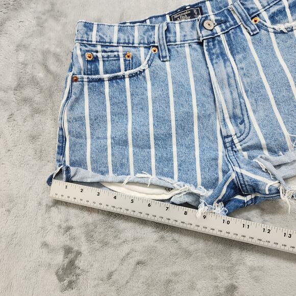 Abercrombie & Fitch Shorts Womens 27/4 Blue Striped Annie High Rise Cutoff Denim - Picture 7 of 10